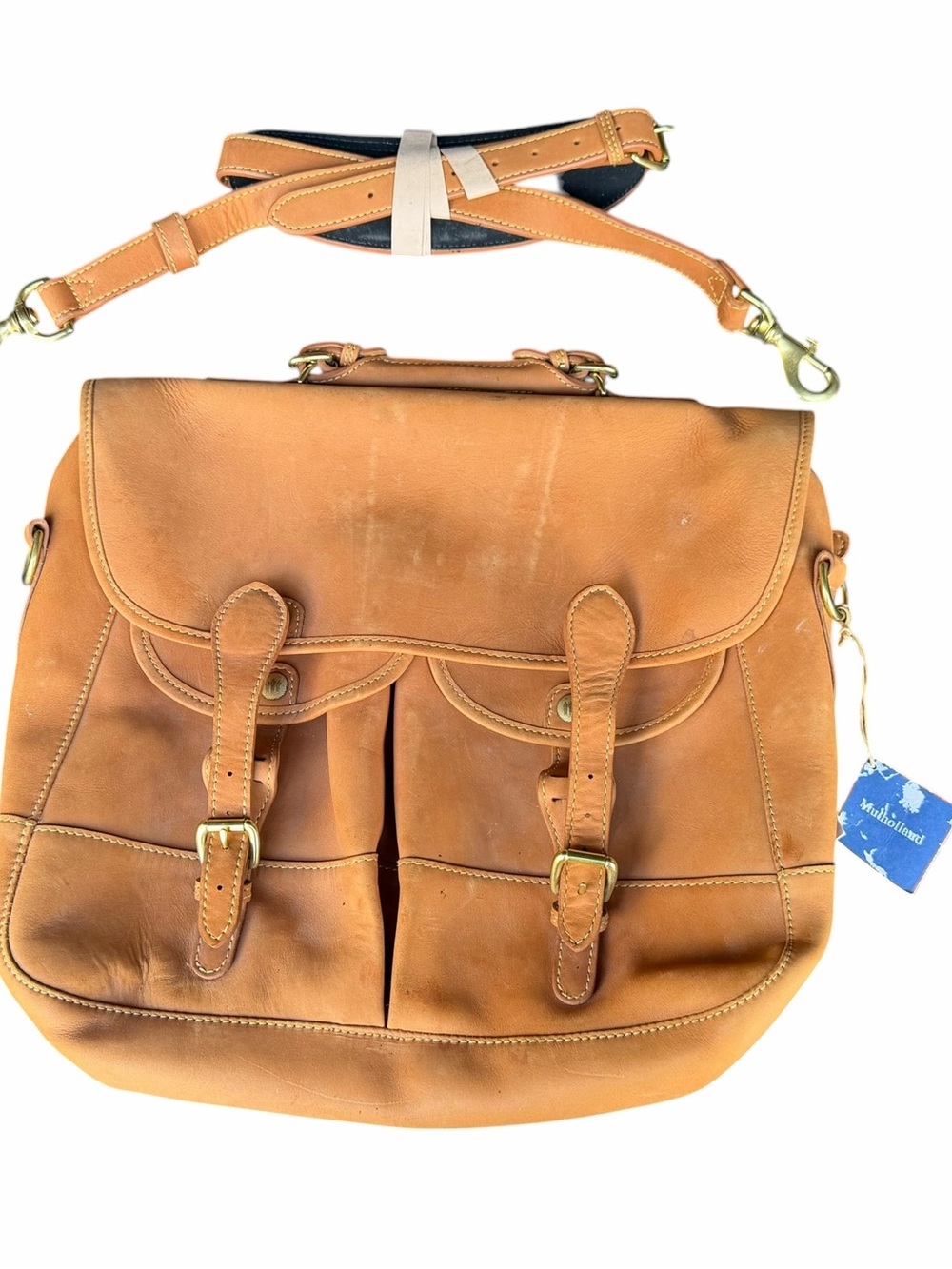 Vintage Mulholland Brothers Leather Anglers Briefcase Messenger Bag Tan NOS